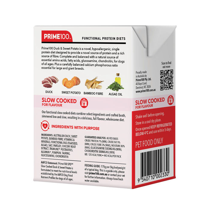 Prime 100 Slow Cooked Duck and Sweet Potato Dog Food 354g