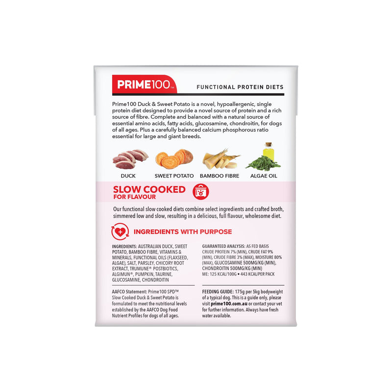 Prime 100 Slow Cooked Duck and Sweet Potato Dog Food 354g