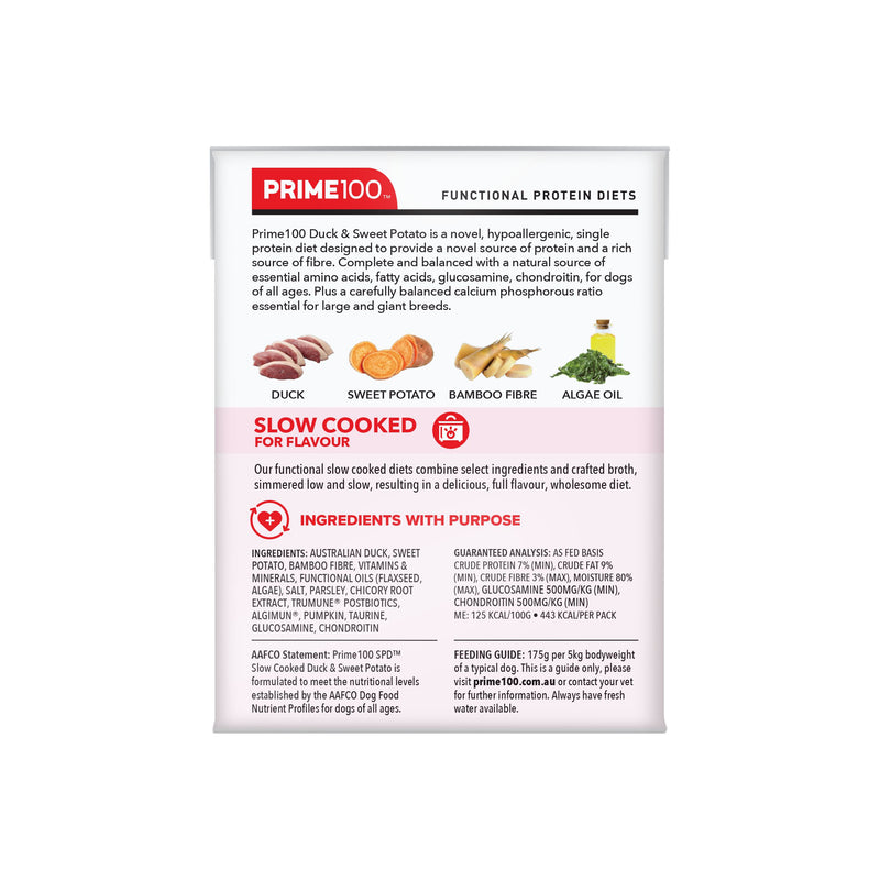 Prime 100 Slow Cooked Duck and Sweet Potato Dog Food 354g