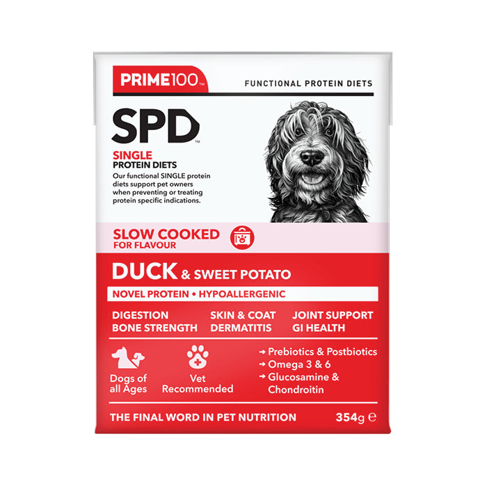 Prime 100 Slow Cooked Duck and Sweet Potato Dog Food 354g x12