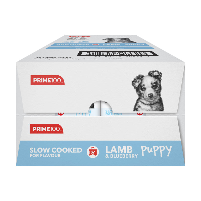 Prime 100 Slow Cooked Lamb and Blueberry Puppy Dog Food 354g x12