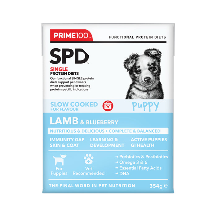 Prime 100 Slow Cooked Lamb and Blueberry Puppy Dog Food 354g x12