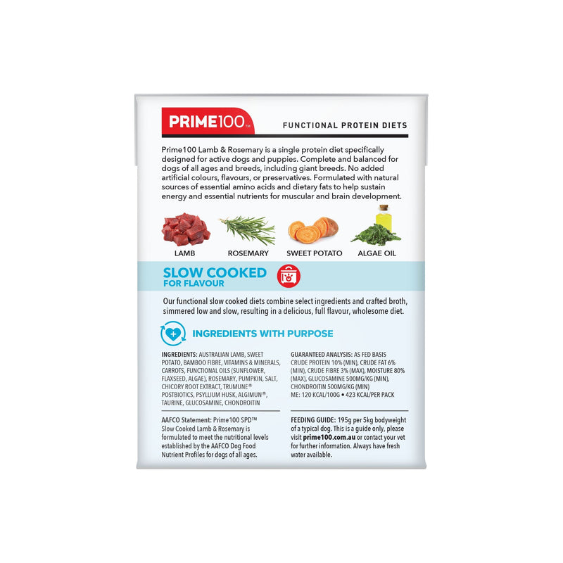 Prime 100 Slow Cooked Lamb and Rosemary Dog Food 354g x12