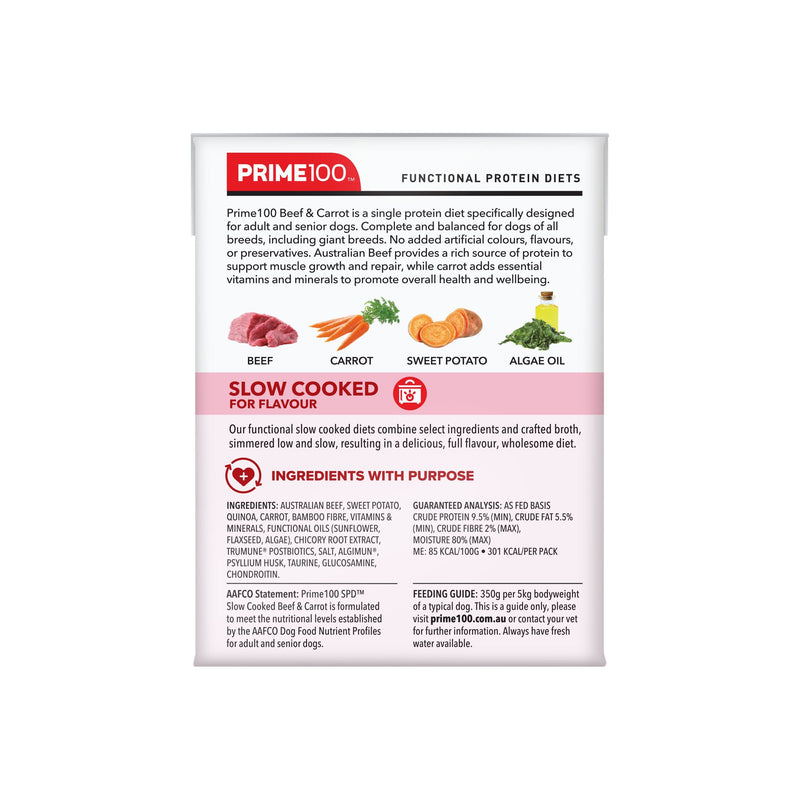 Prime 100 Slow Cooked SPD Beef and Carrot Dog Food 354g x 12