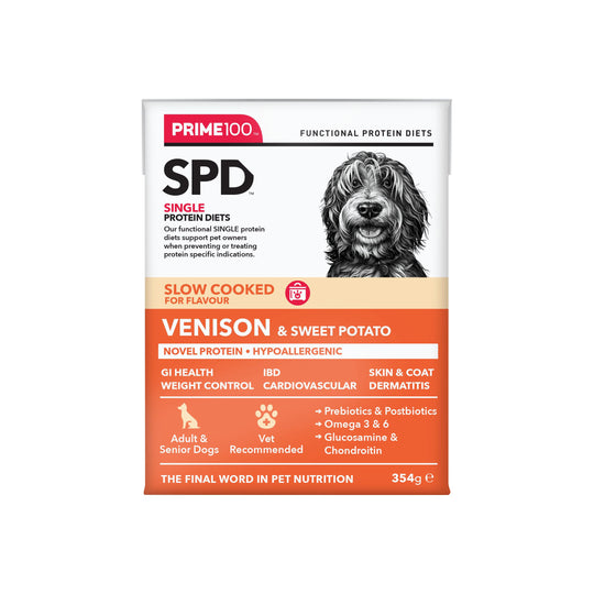 Prime 100 Slow Cooked SPD Venision and Sweet Potato Dog Food 354g