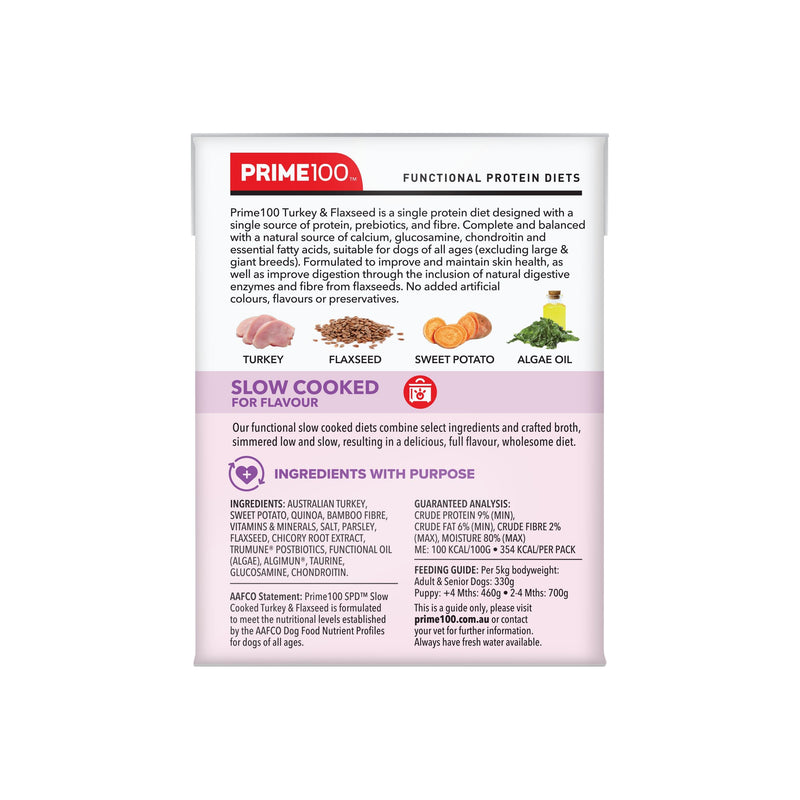 Prime 100 Slow Cooked Turkey and Flaxseed 354g x12