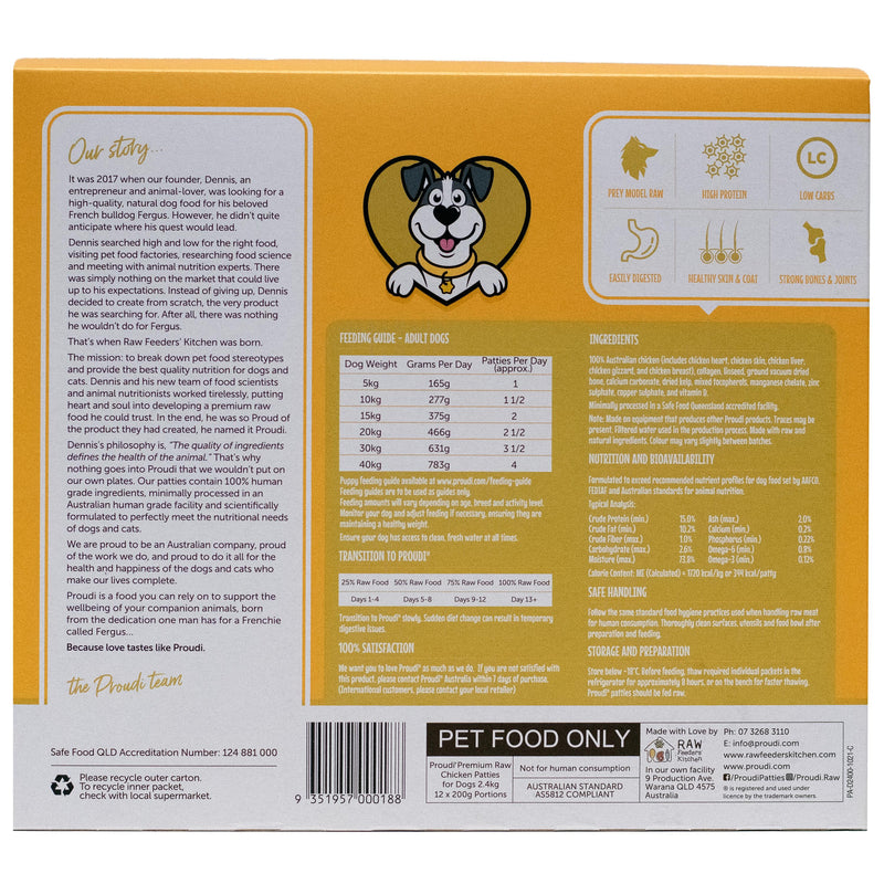 Proudi Chicken Raw Dog Food Patties 2.4kg