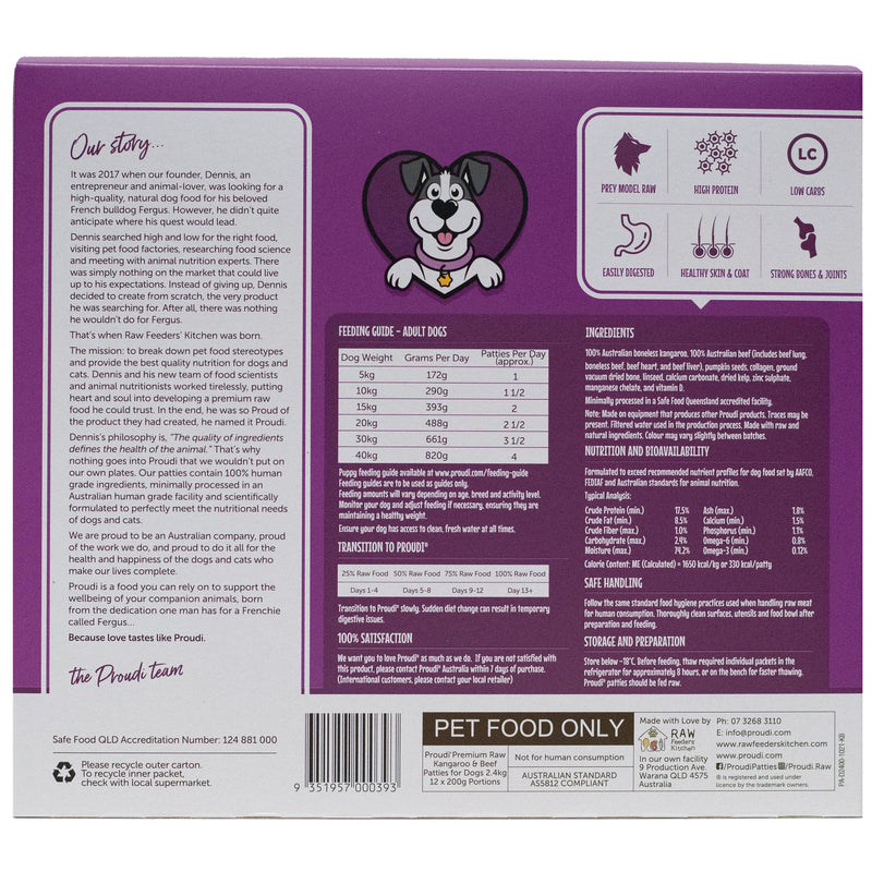 Proudi Kangaroo and Beef Raw Dog Food Patties 2.4kg