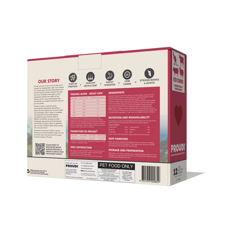 Proudi Red Combo Raw Cat Food Patties 1.08kg