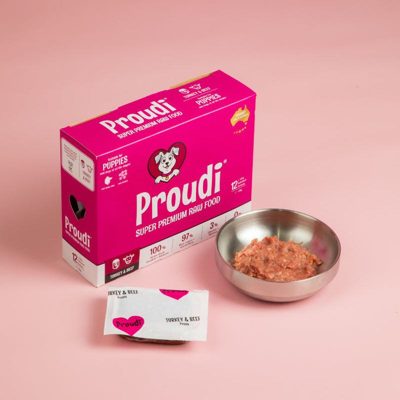 Proudi Turkey and Beef Raw Dog Food Puppy Patties 1.2kg-Habitat Pet Supplies