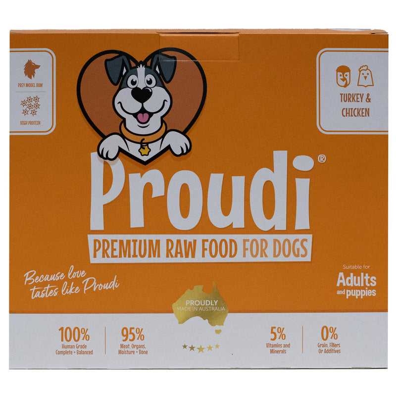 Proudi Turkey and Chicken Raw Dog Food Patties 2.4kg