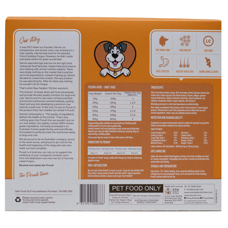Proudi Turkey and Chicken Raw Dog Food Patties 2.4kg