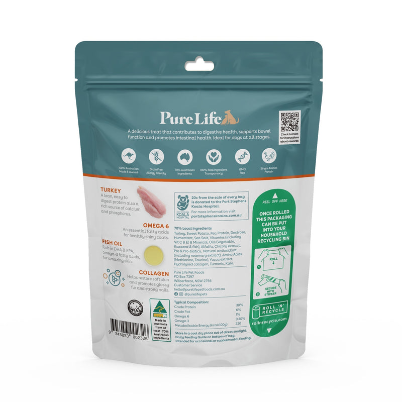 Pure Life Shiny Coat and Skin Turkey Treats for Dogs 100g (+_+)