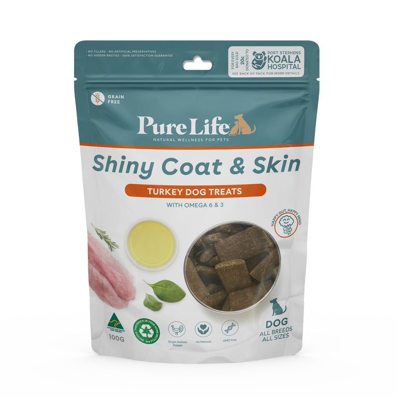 Pure Life Shiny Coat and Skin Turkey Treats for Dogs 100g-Habitat Pet Supplies