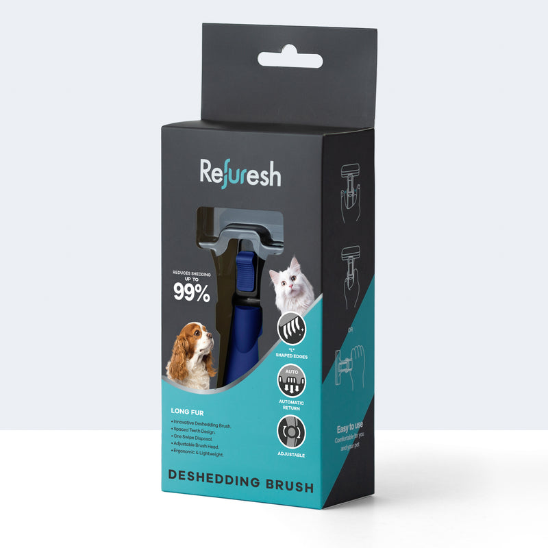 Refuresh Long Hair Dog Deshedding Tool Blue Small-Habitat Pet Supplies