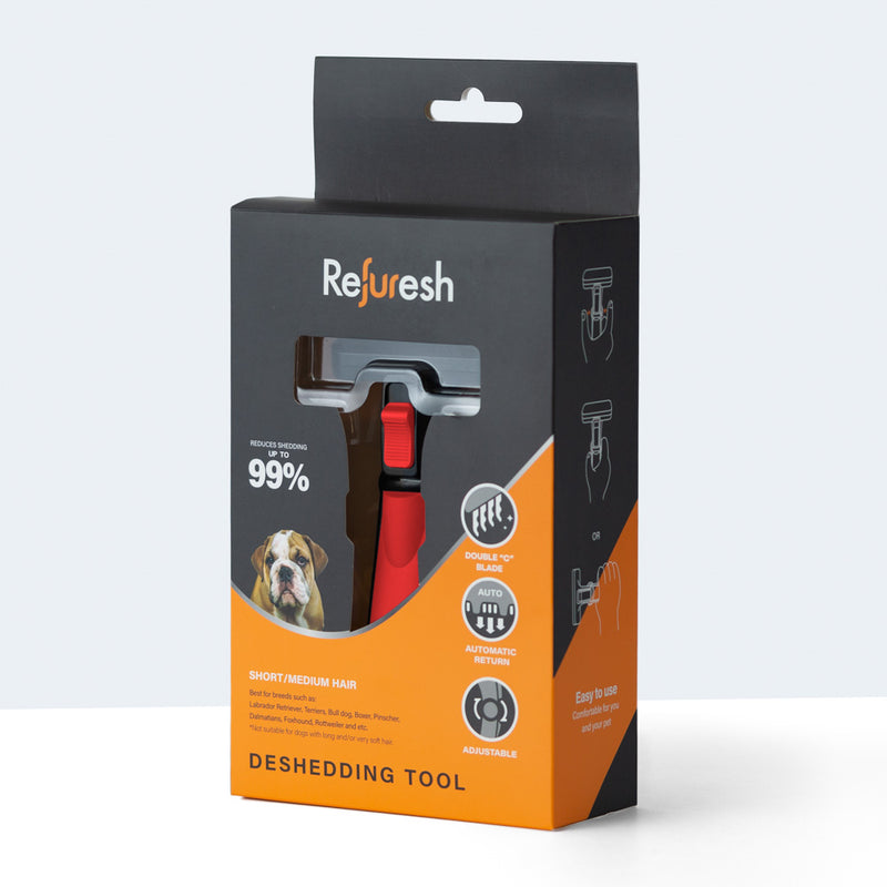Refuresh Short and Medium Hair Dog Deshedding Tool Red Medium-Habitat Pet Supplies