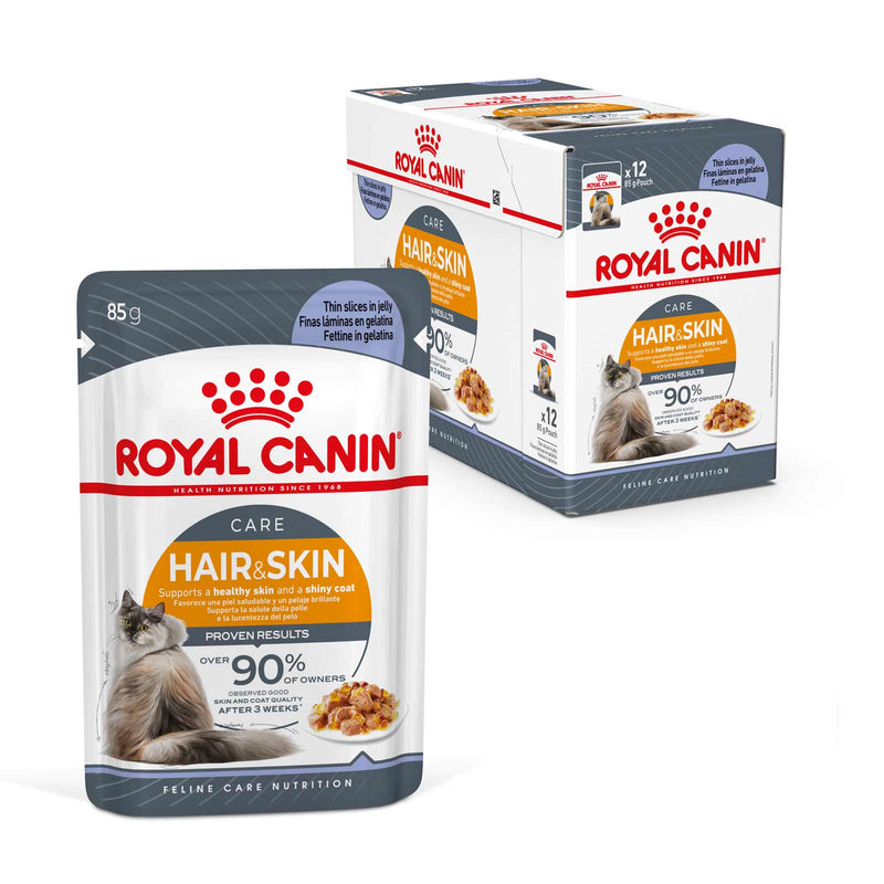 Royal Canin Cat Hair and Skin Care Jelly Adult Wet Food Pouches 85g x 12 (+_+)-Habitat Pet Supplies