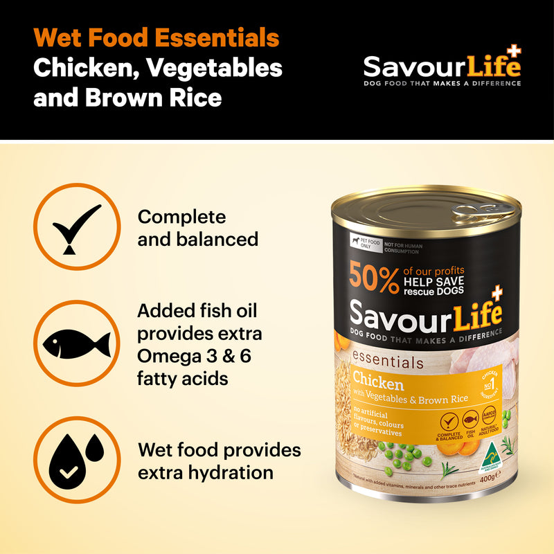 SavourLife Essentials Chicken with Vegetables & Rice Adult Dog Wet Food 400g X12