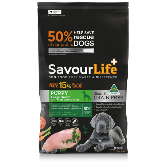 SavourLife Grain Free Dry Dog Food Chicken for Large Breed Puppies 15kg