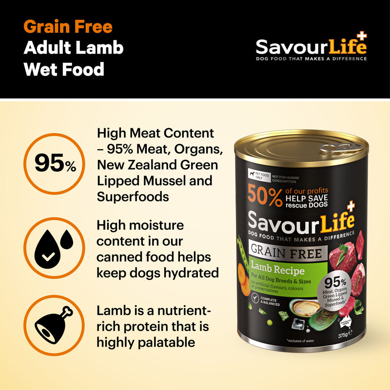SavourLife Grain Free Lamb Adult Dog Wet Food 375g X12