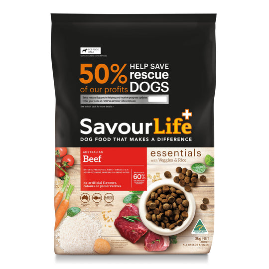 Savourlife Essentials Dry Dog Food Beef with Veggies & Brown Rice 3kg
