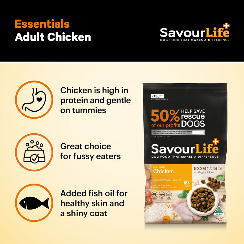 Savourlife Essentials Dry Dog Food Chicken with Veggies & Rice 3kg