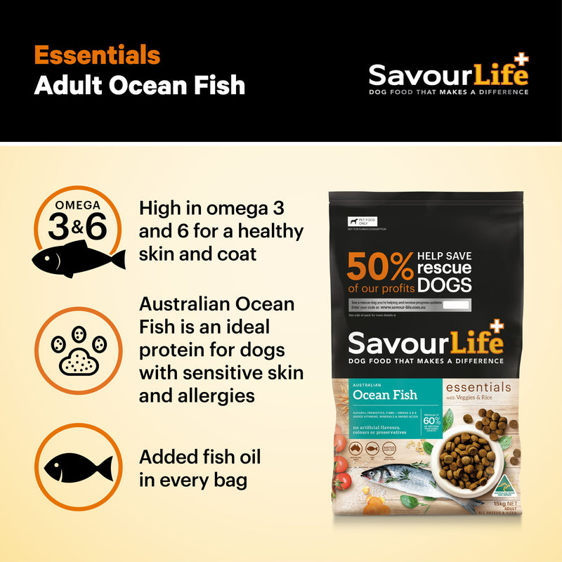 Savourlife Essentials Dry Dog Food Ocean Fish with Veggies & Rice 3kg