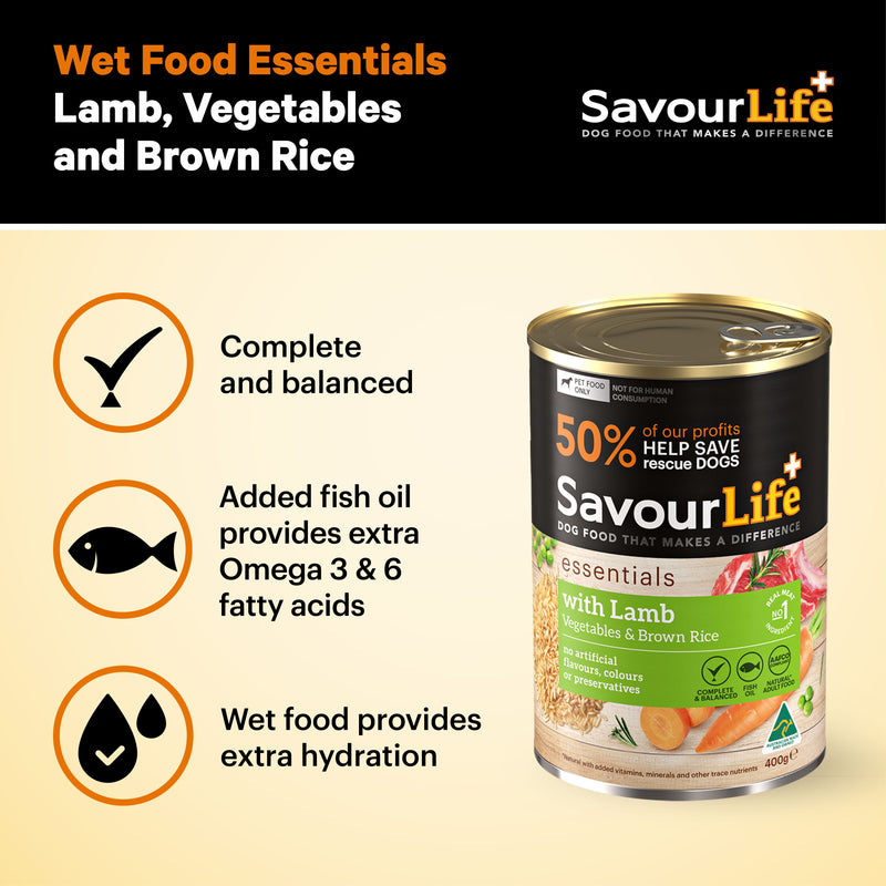 Savourlife Essentials Lamb with Vegetables & Rice Adult Dog Wet Food 400g X12