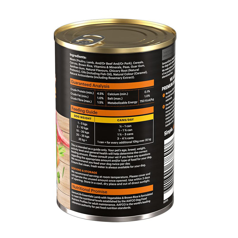Savourlife Essentials Lamb with Vegetables & Rice Adult Dog Wet Food 400g X12