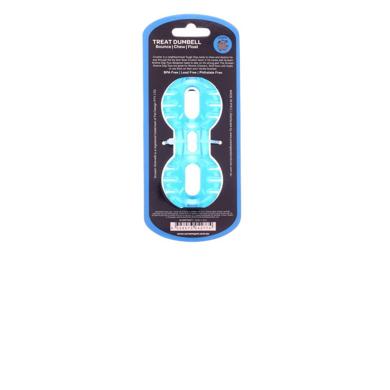 Scream Xtreme Treat Dumbbell Dog Toy Blue Small :->>