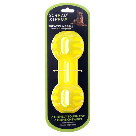 Scream Xtreme Treat Dumbbell Dog Toy Green Extra Large