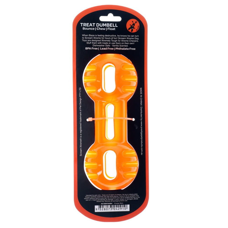 Scream Xtreme Treat Dumbbell Dog Toy Orange Extra Large :->>