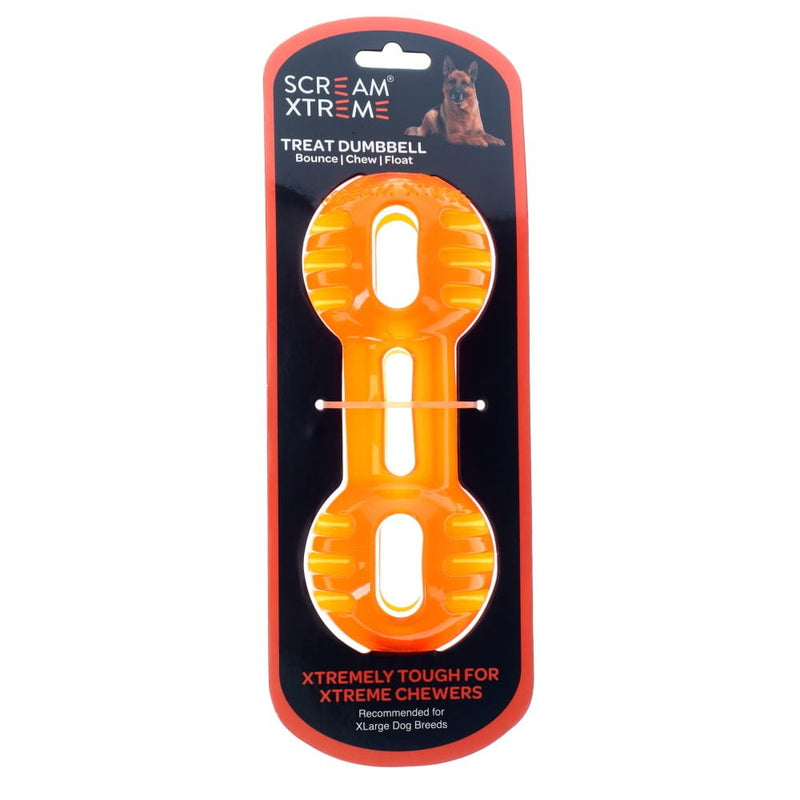 Scream Xtreme Treat Dumbbell Dog Toy Orange Extra Large :->>-Habitat Pet Supplies
