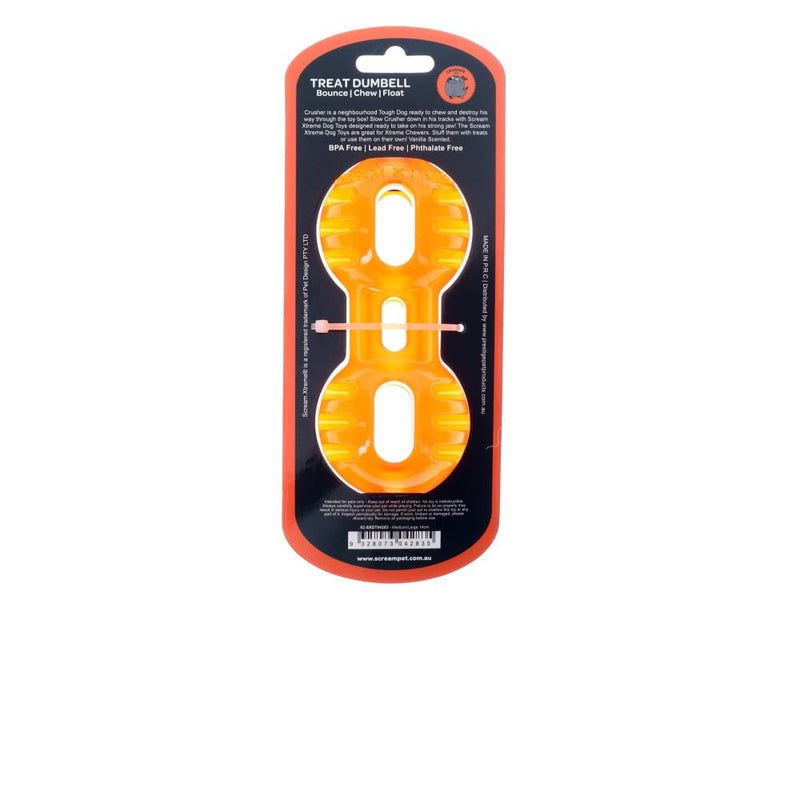 Scream Xtreme Treat Dumbbell Dog Toy Orange Medium/Large :->>