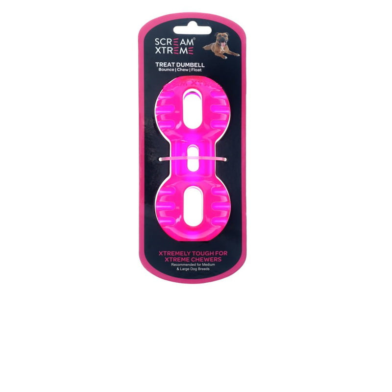 Scream Xtreme Treat Dumbbell Dog Toy Pink Medium/Large {)_(}-Habitat Pet Supplies