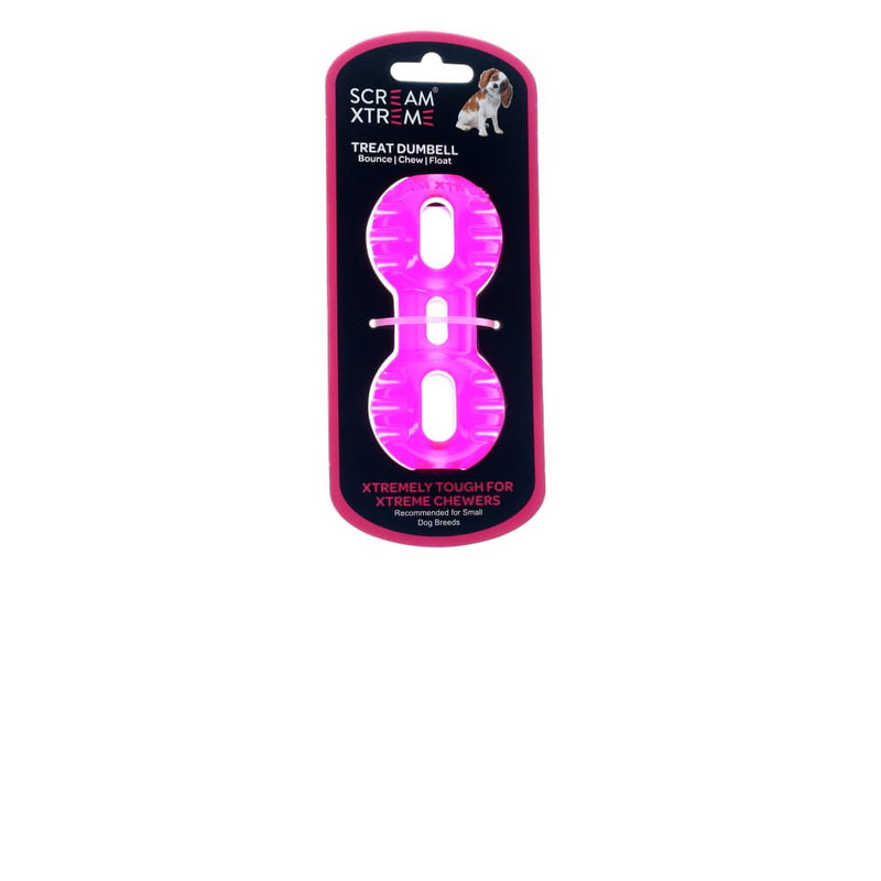 Scream Xtreme Treat Dumbbell Dog Toy Pink Small {)_(}-Habitat Pet Supplies