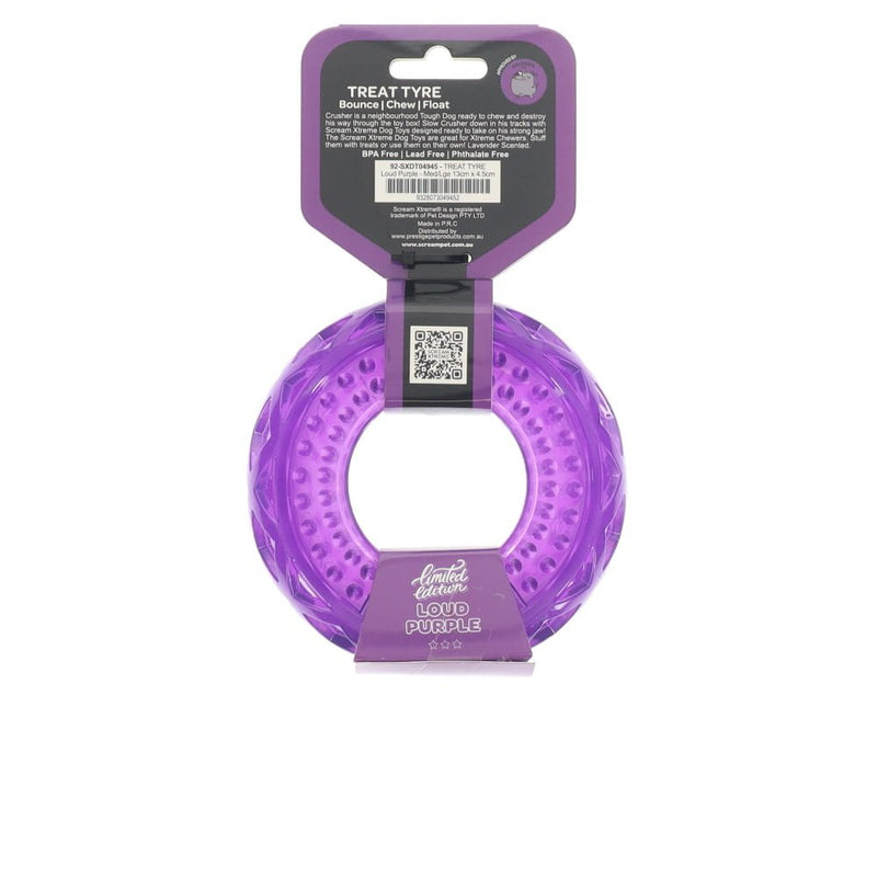 Scream Xtreme Treat Tyre Lavender Scented Dog Toy Medium/Large :->>