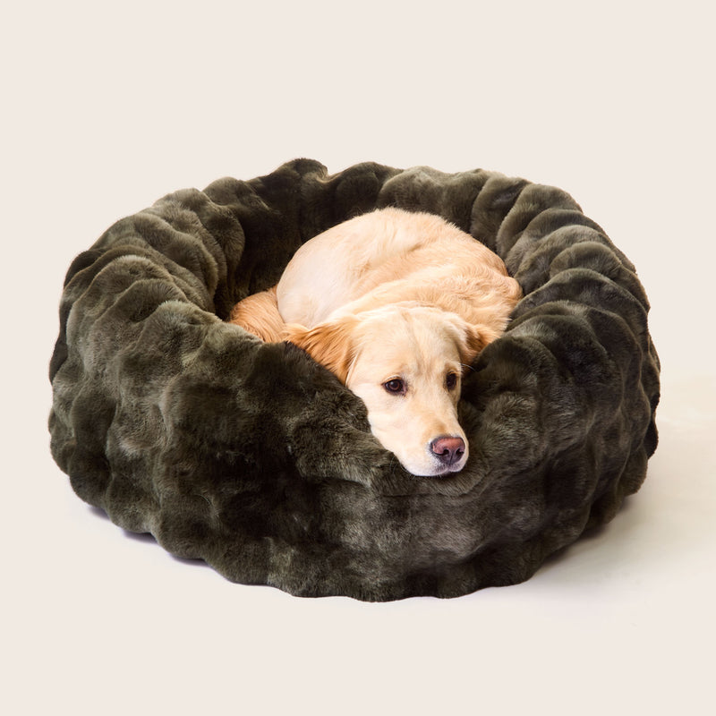 Snooza Luxe Bubble Fur Cuddler Dog Bed Olive Medium
