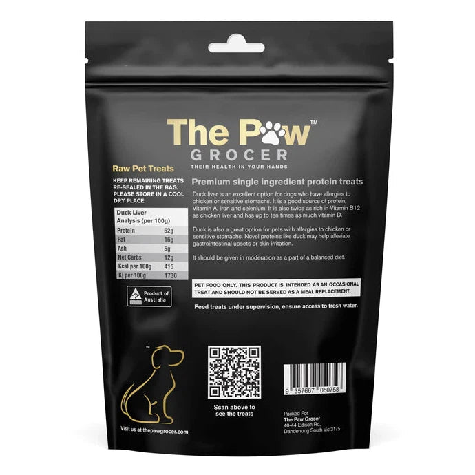 The Paw Grocer Black Label Freeze Dried Duck Liver Dog and Cat Treats 72g