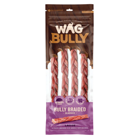 Wag Braided Bully Stick Large 4 Pack