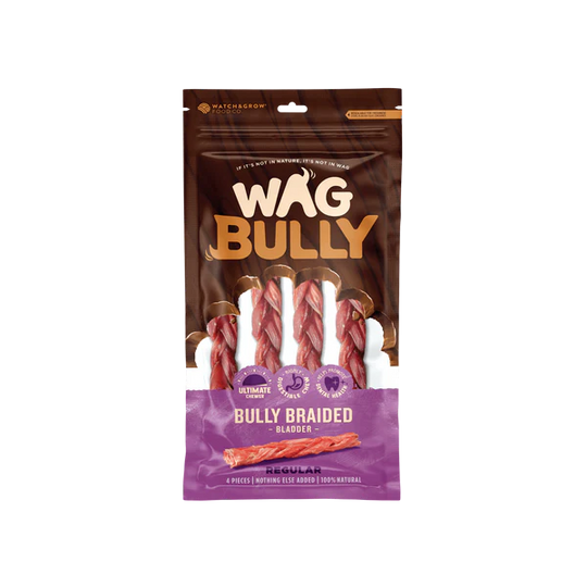 Wag Braided Bully Stick Regular 4 Pack
