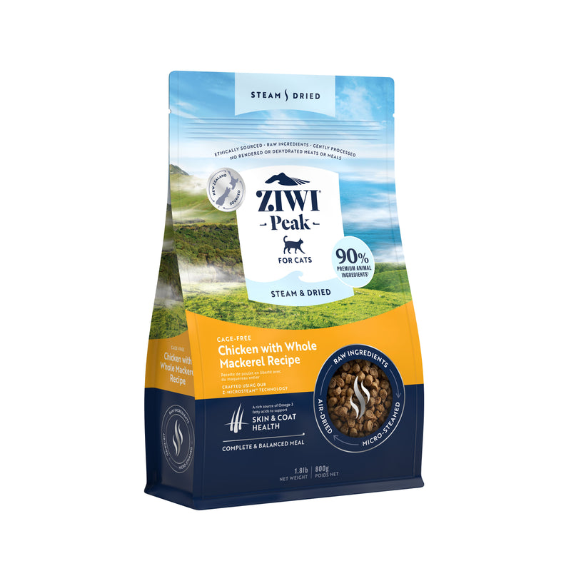 ZIWI Peak Steam and Dired Cage Free Chicken with Whole Mackerel Cat Food 800g