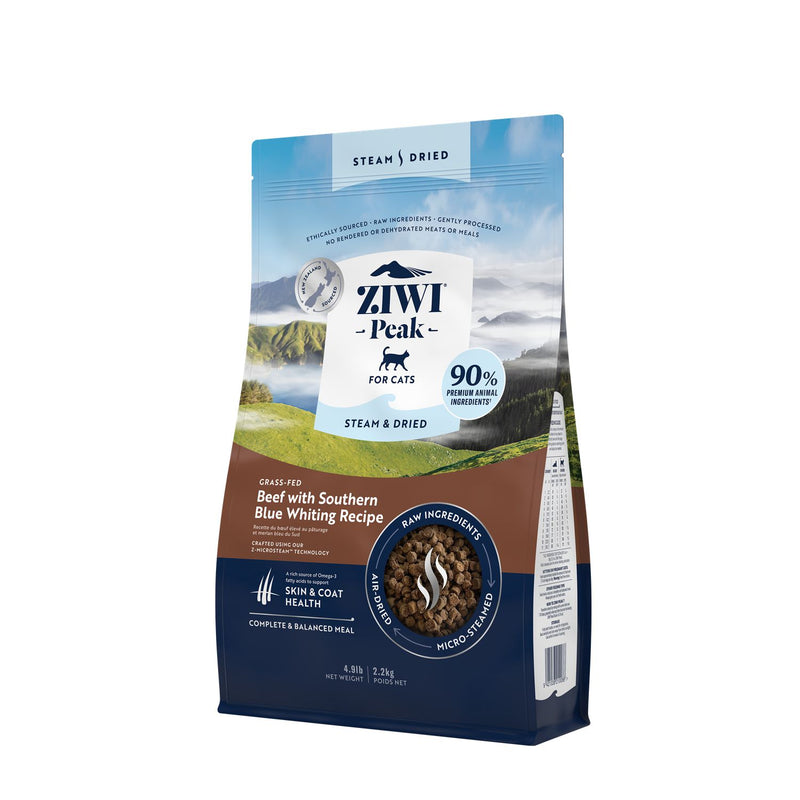 ZIWI Peak Steam and Dried Grass Fed Beef with Southern Blue Whiting Cat Food 2.2kg