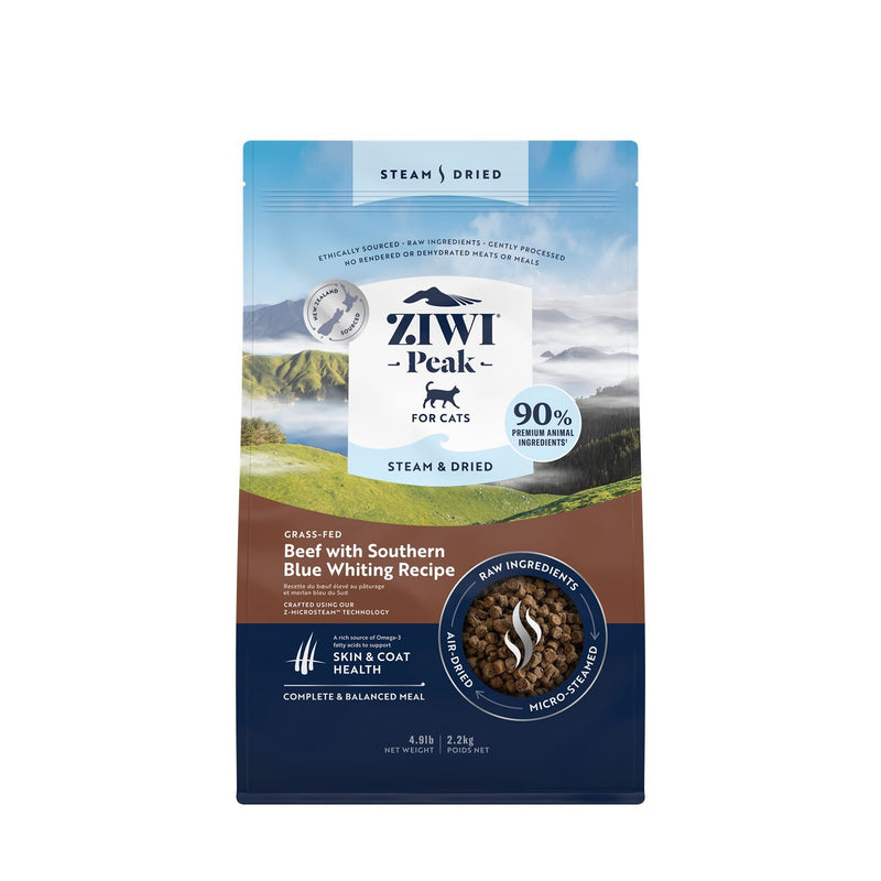 ZIWI Peak Steam and Dried Grass Fed Beef with Southern Blue Whiting Cat Food 2.2kg-Habitat Pet Supplies