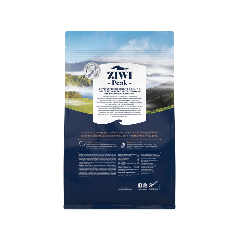 ZIWI Peak Steam and Dried Grass Fed Beef with Southern Blue Whiting Cat Food 800g