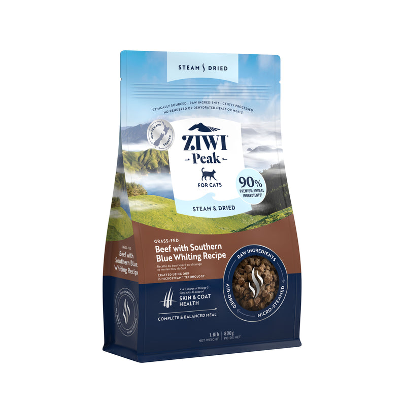 ZIWI Peak Steam and Dried Grass Fed Beef with Southern Blue Whiting Cat Food 800g