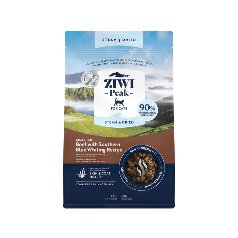 ZIWI Peak Steam and Dried Grass Fed Beef with Southern Blue Whiting Cat Food 800g-Habitat Pet Supplies