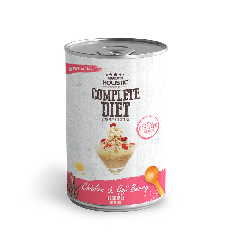 Absolute Holistic Complete Diet Cat Chicken and Goji Berry Wet Food 150g x 24-Habitat Pet Supplies