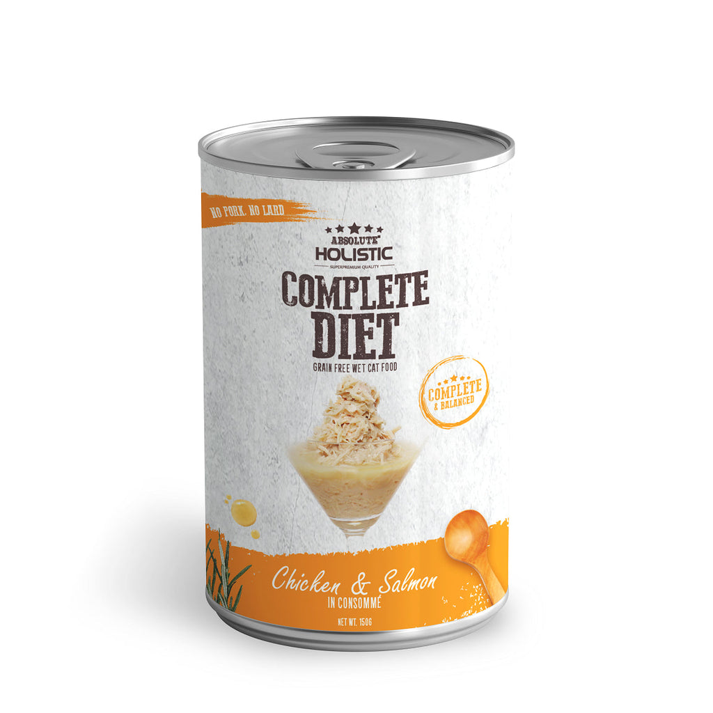 Absolute Holistic Complete Diet Cat Chicken and Salmon Wet Food 150g x 24-Habitat Pet Supplies