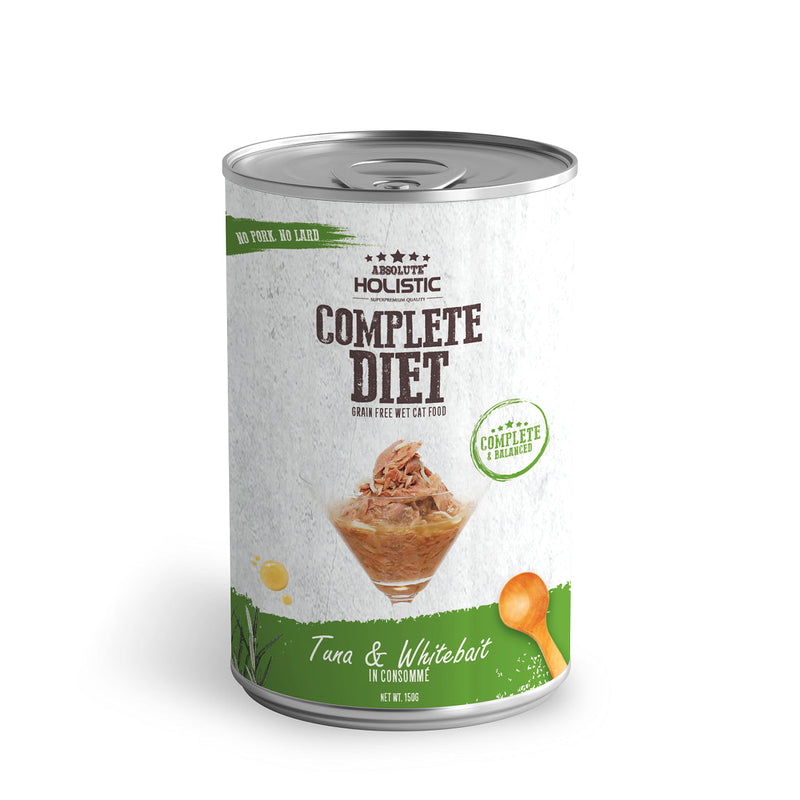 Absolute Holistic Complete Diet Cat Tuna and Whitebait Wet Food 150g x 24-Habitat Pet Supplies